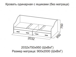 Кровать одинарная с ящиками (Без матраца 0,9*2,0) в Верхнем Тагиле - verhnij-tagil.magazin-mebel74.ru | фото